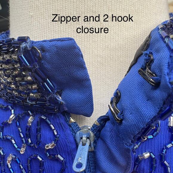 VTG Y2K Beaded Dress Gown Sz 12 Blue Maxi Bodycon Glam Fairycore Evening Formal - Picture 10 of 16